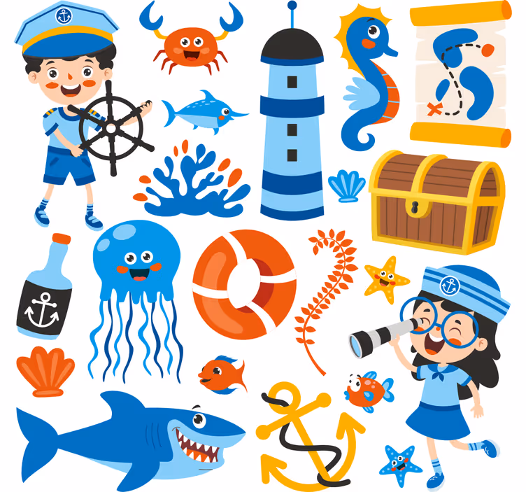 Estor enrollable infantil piratas y vida marina - TenVinilo