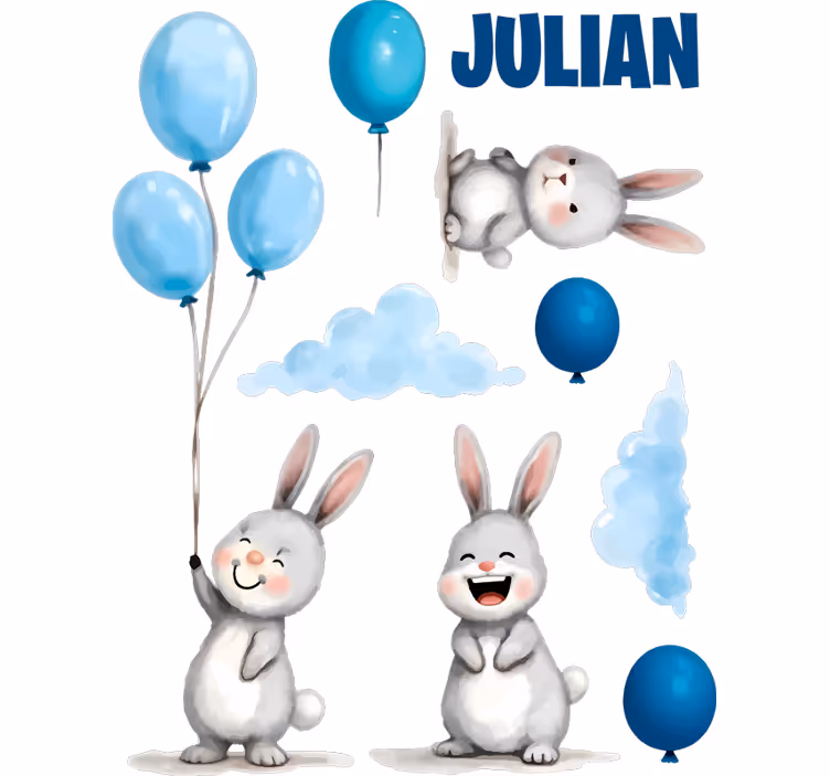 Estor enrollable infantil globos azules con conejitos - TenVinilo