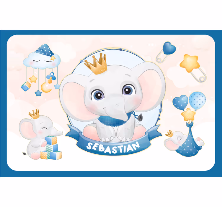 Estor enrollable infantil elefante lindo para niño con nombre - TenVinilo