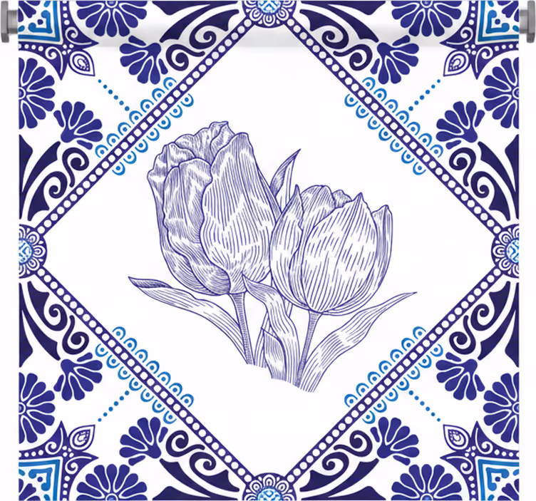 Estor enrollable cocina tulipanes azules de delft - TenVinilo