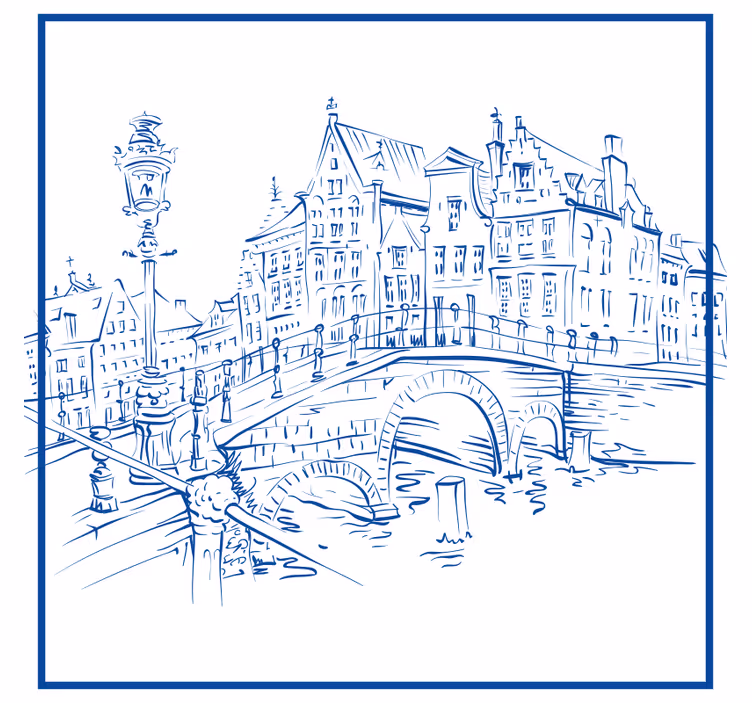 Estor enrollable cocina casas de canal azul de delft - TenVinilo