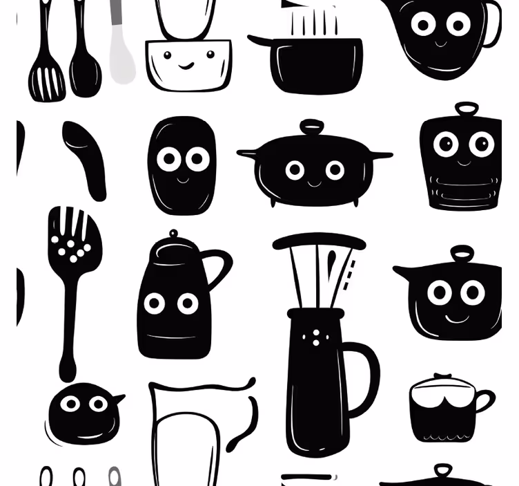 Estor enrollable cocina utensilios negros dibujados - TenVinilo