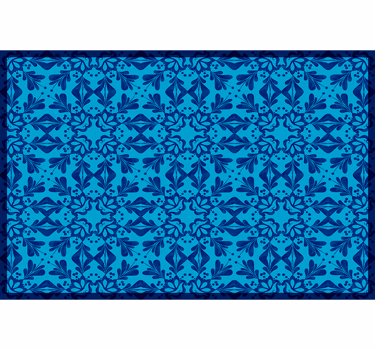 Estor enrollable azul mantel mosaico floral y borde - TenVinilo