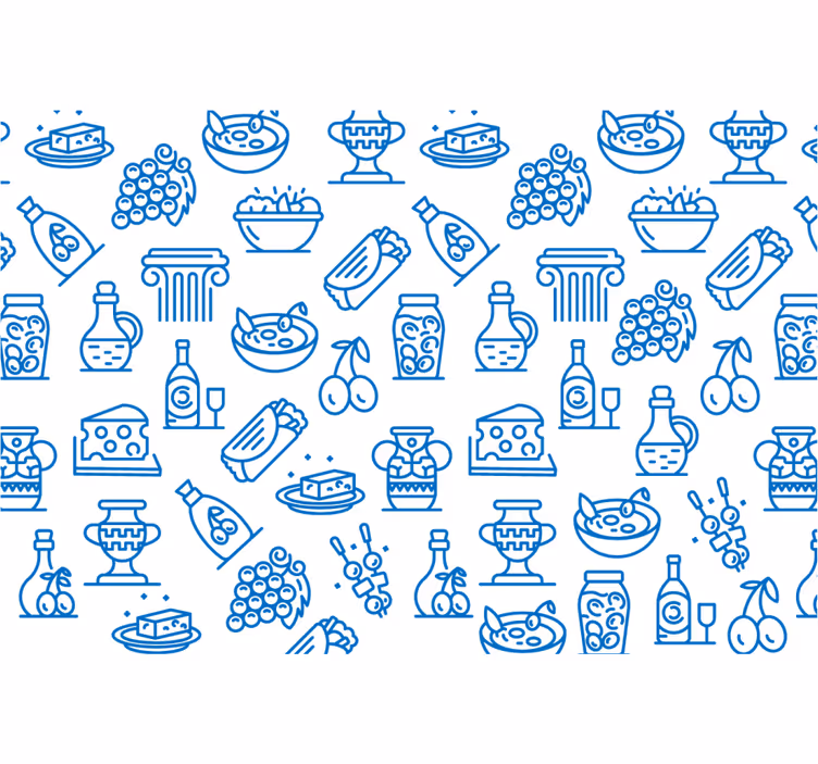 Estor enrollable azul iconos de comida griega - TenVinilo