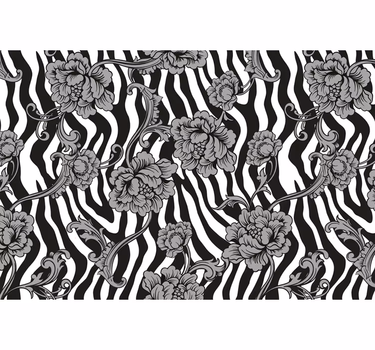 Estor enrollable negro con estampado de cebra y flores - TenVinilo