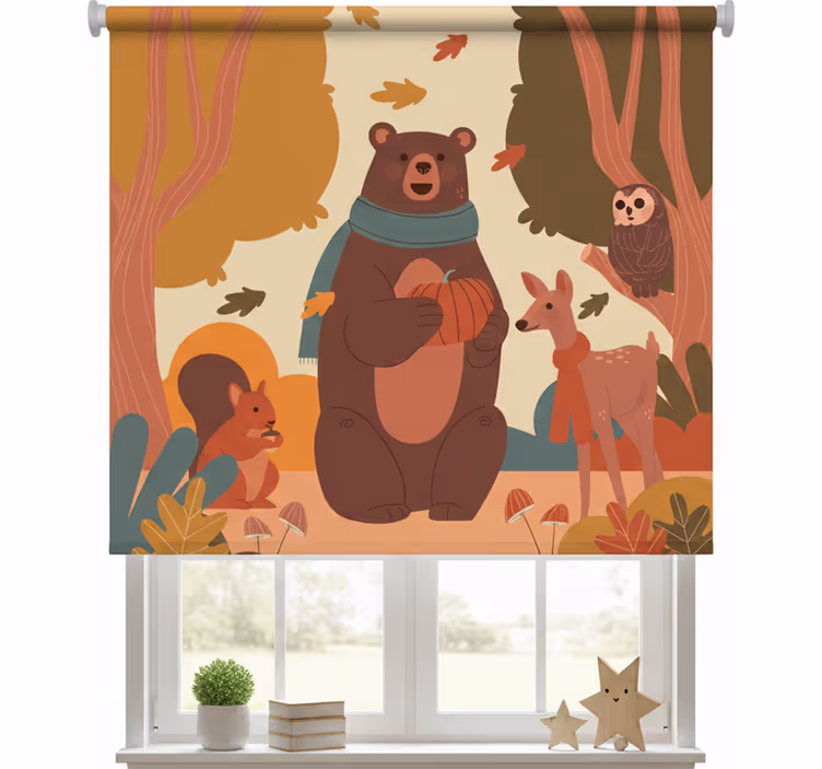 Estor enrollable infantil animales felices en bosque otoño - TenVinilo