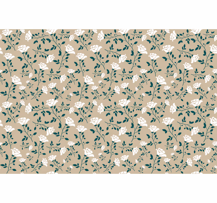 Estor enrollable beige con patrón de rosas vintage blancas - TenVinilo