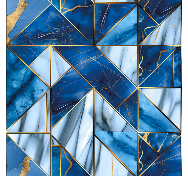 Estor enrollable textura mármol azul geométrico y dorado - TenVinilo