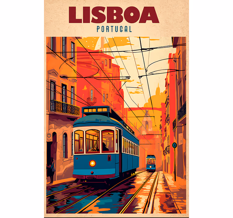 Estor enrollable vintage ilustración tranvía de lisboa - TenVinilo