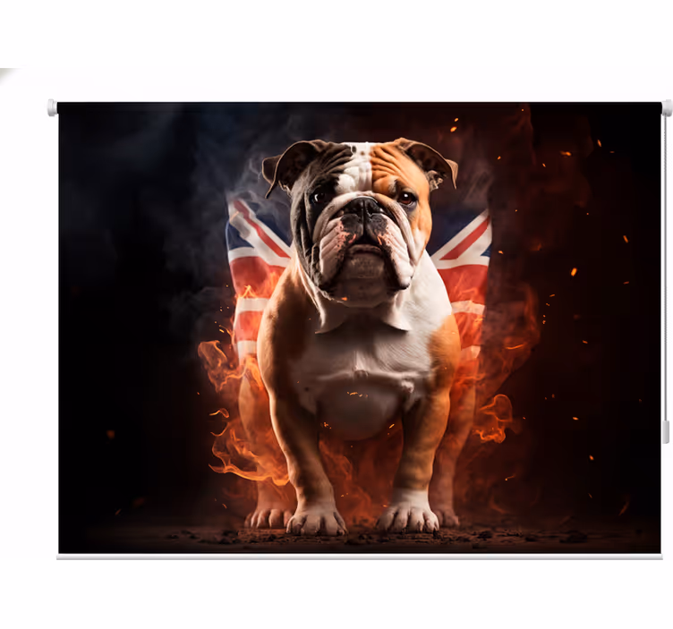 Estor enrollable juvenil bulldog británico en llamas - TenVinilo