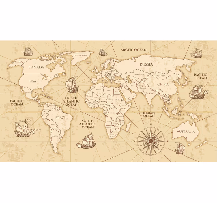 Estor enrollable mapamundi mural de mapa retro sepia - TenVinilo