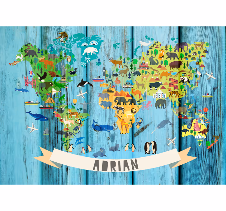 Estor enrollable mapamundi mapa político azul infantil - TenVinilo