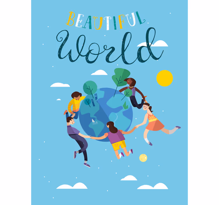 Estor enrollable mapamundi ilustración de globo armonioso - TenVinilo