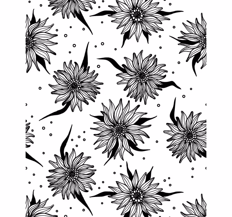 Estor estampado floral girasoles blancos y negros - TenVinilo