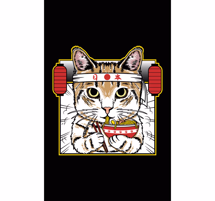 Estor enrollable animales gato que come fideos - TenVinilo
