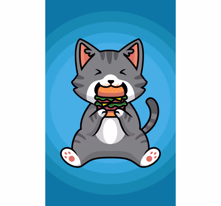 Estor enrollable animales gato feliz comiendo - TenVinilo
