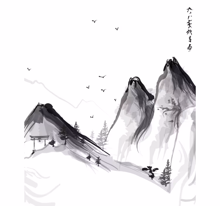 Estor enrollable salón invierno japonés con montañas - TenVinilo
