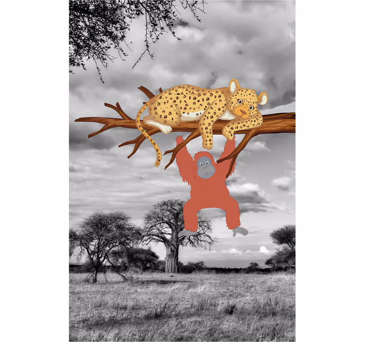 Estor enrollable animales leopardo y orangután - TenVinilo