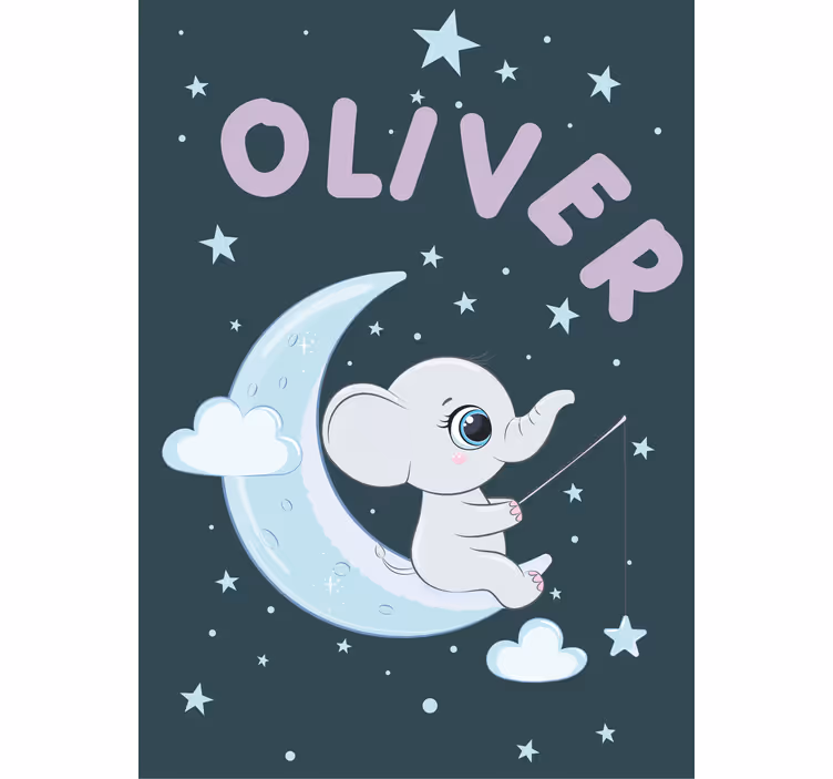 Estor enrollable para bebé elefante luna con nombre - TenVinilo