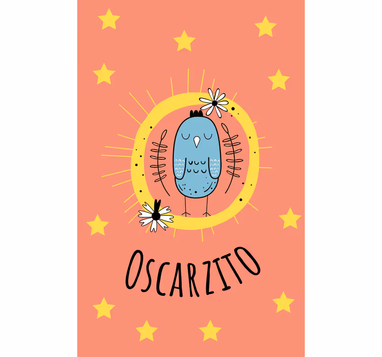 Estor enrollable infantil pájaro azul con nombre - TenVinilo