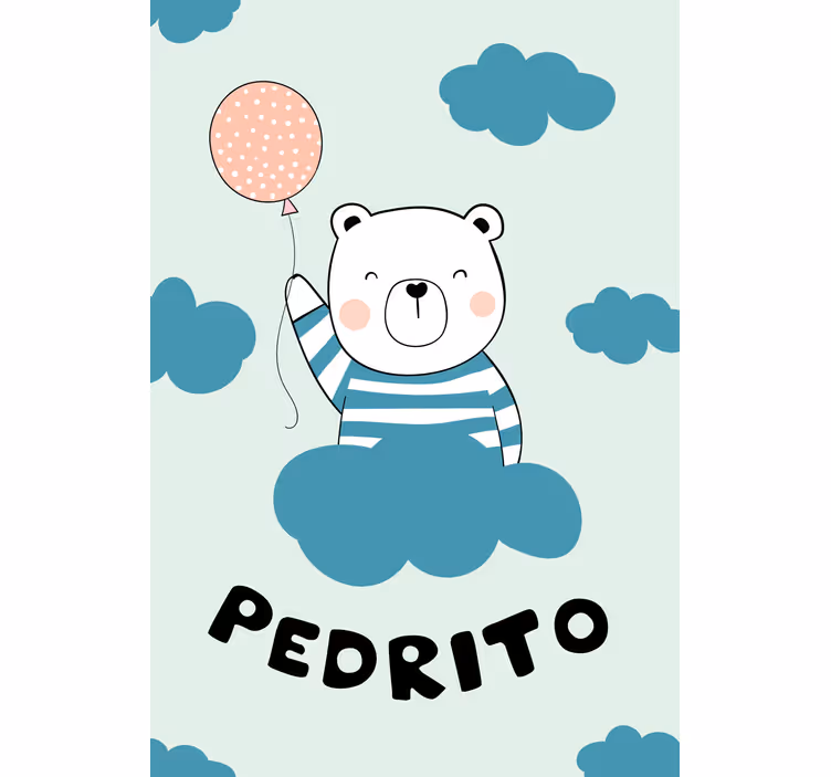 Estor enrollable para bebé oso con globo y nombre - TenVinilo