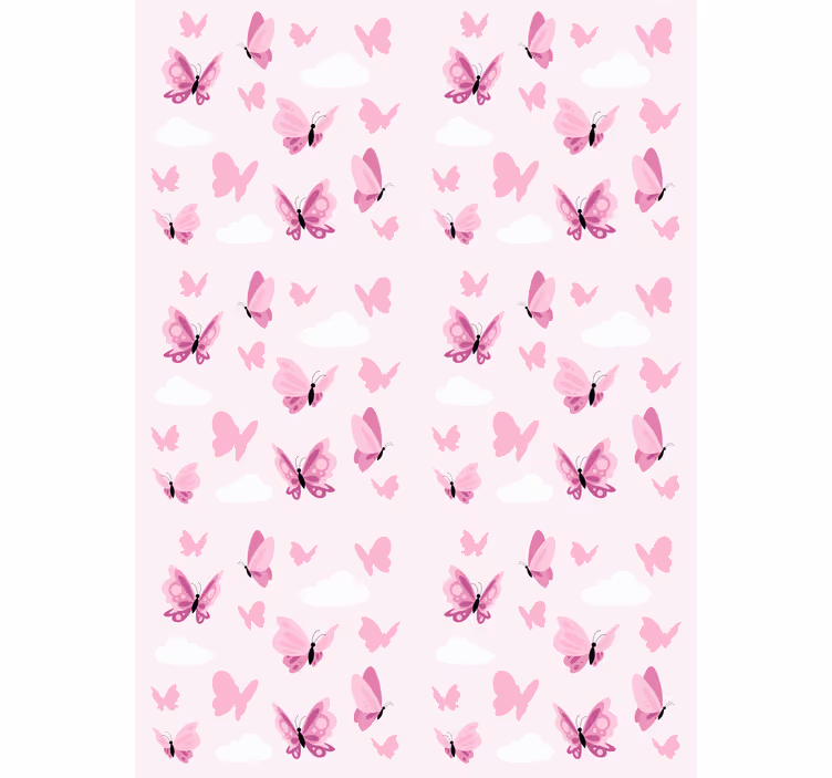 Estor enrollable mariposas revoloteando rosa y nubes - TenVinilo