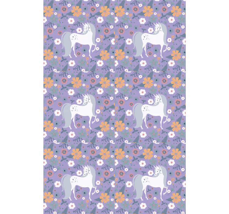 Estor enrollable infantil unicornios morados y flores - TenVinilo