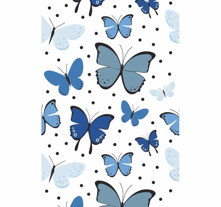 Estor enrollable mariposas revoloteando y puntos azules - TenVinilo