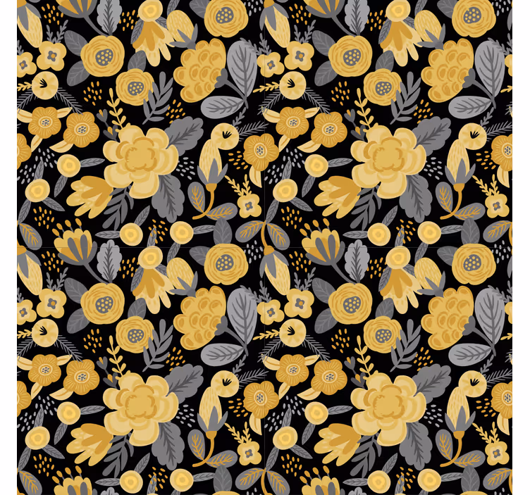 Estor estampado floral patrón botánico amarillo - TenVinilo
