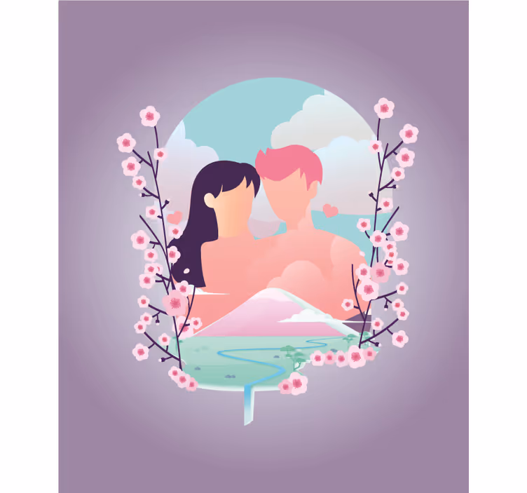Estor enrollable románticos pareja entre flores - TenVinilo