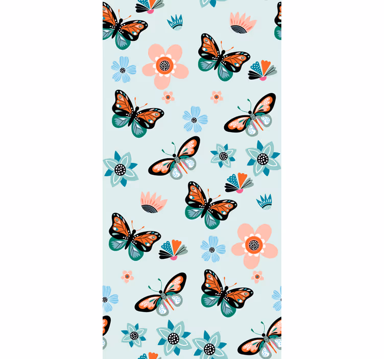 Estor estampado floral patrón de mariposas - TenVinilo
