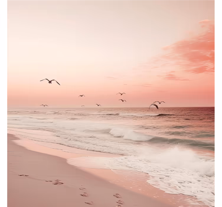 Estor originale cielo rosado con hermoso paisaje y pajaros - TenVinilo