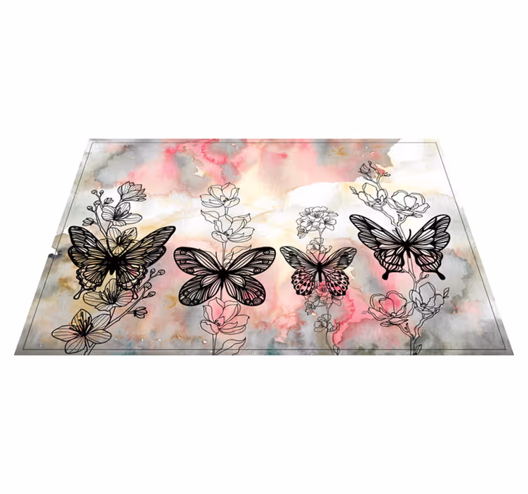 Mantel individual patrón acentos florales y mariposas - TenVinilo