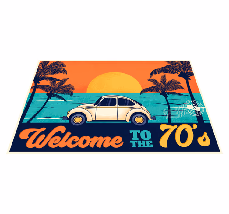 Mantel individual elegante escena de playa retro 70s - TenVinilo
