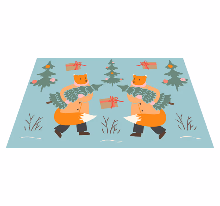 Mantel individual navideño zorro festivo con árbol - TenVinilo