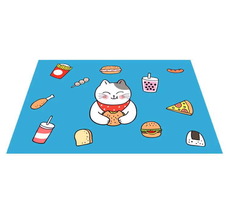 Mantel individual infantil gato lindo comiendo - TenVinilo