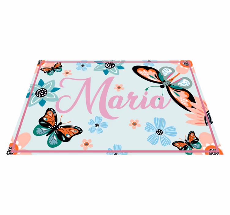 Mantel individual flores y mariposas con nombre - TenVinilo