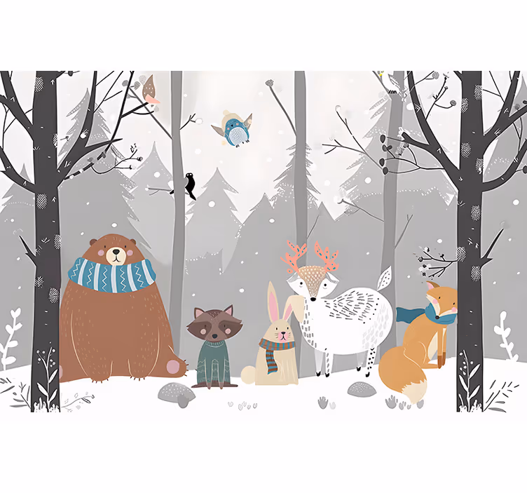 Fotomural bebé dibujos animados de animales del bosque - TenVinilo