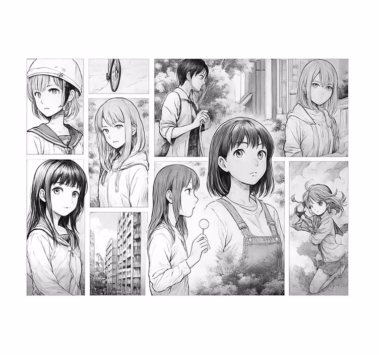Mural para dormitorio juvenil manga en blanco y negro - TenVinilo