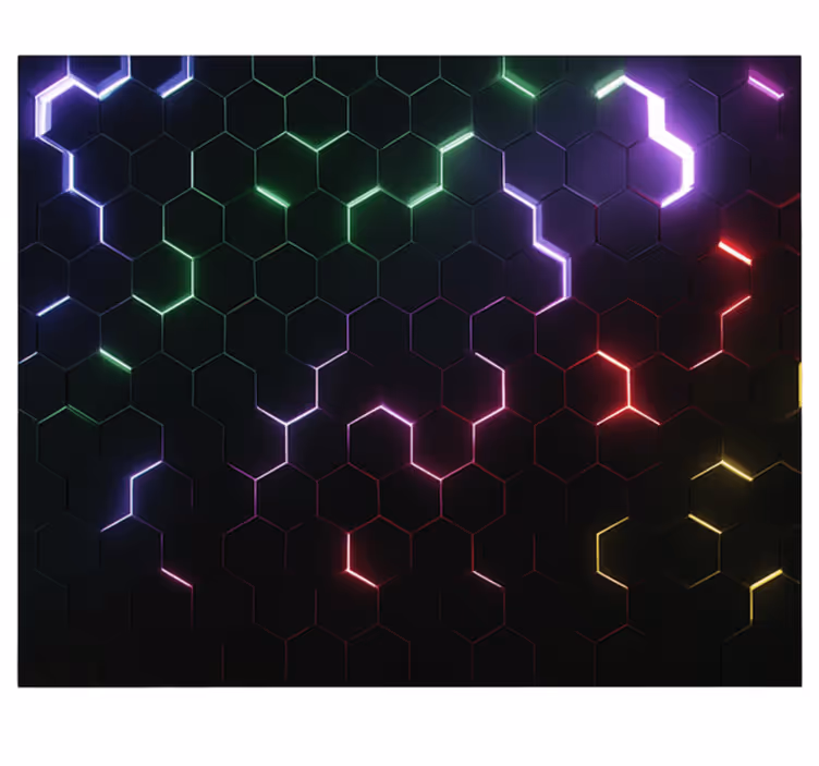 Mural para dormitorio juvenil hexágonos 3d de neón - TenVinilo