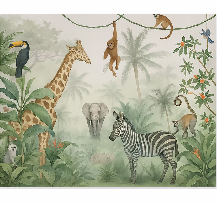 Mural para dormitorio juvenil elegantes animales de safari - TenVinilo
