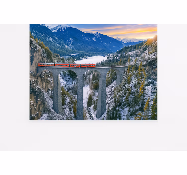 Fotomural montañas tren suizo en el viaducto de landwasser - TenVinilo