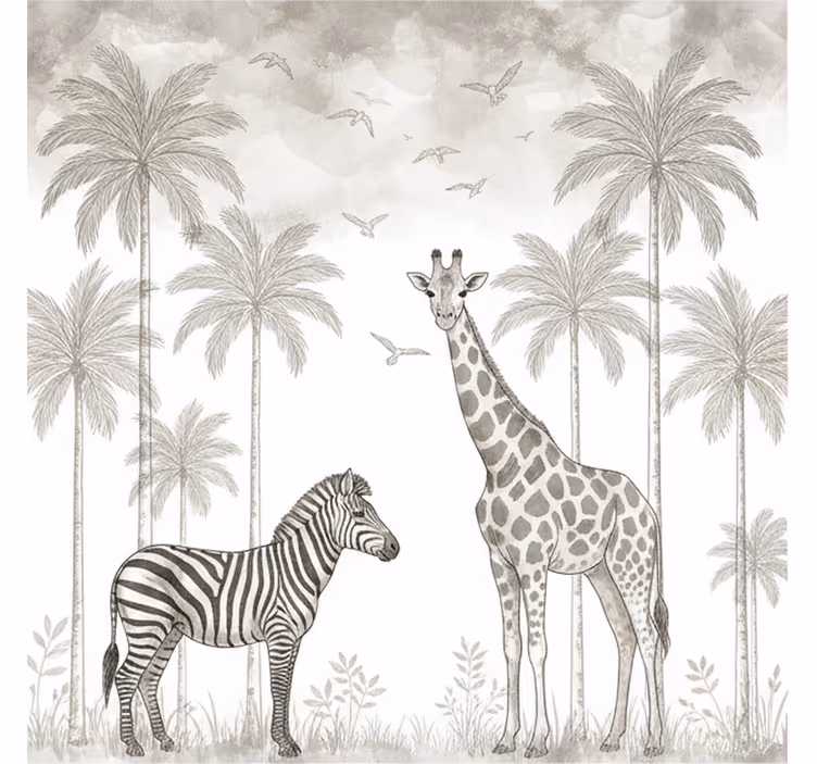 Fotomural bebé selva en blanco y negro - TenVinilo