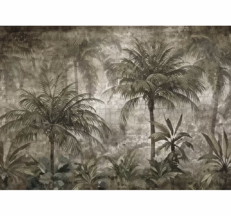 Papel pintado bosque selva de palmas minimalista - TenVinilo