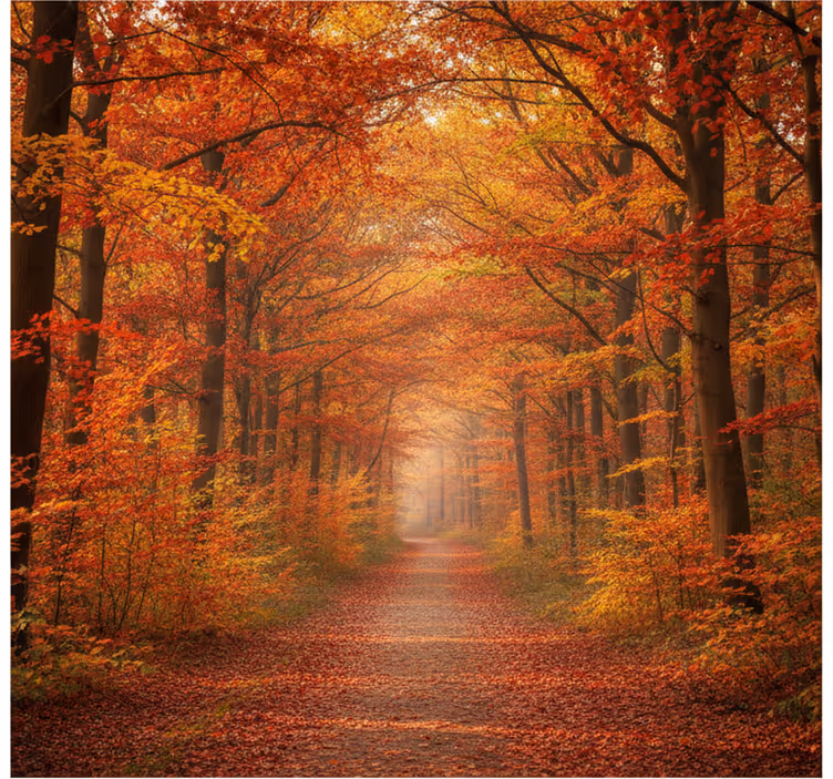 Papel pintado bosque camino de Árboles en otoño - TenVinilo
