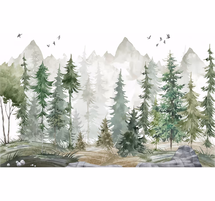 Papel pintado bosque pino nórdico minimalista - TenVinilo