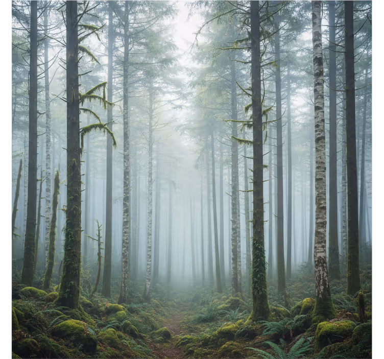 Papel pintado bosque mural de neblina atmosférica - TenVinilo