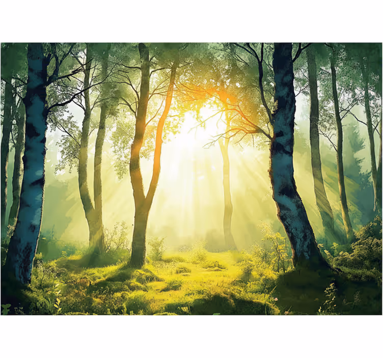 Papel pintado bosque mural de abedules soleados - TenVinilo
