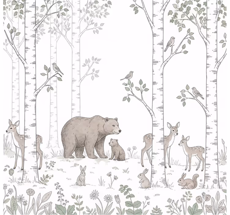 Papel pintado bosque dibujo juguetón del bosque - TenVinilo