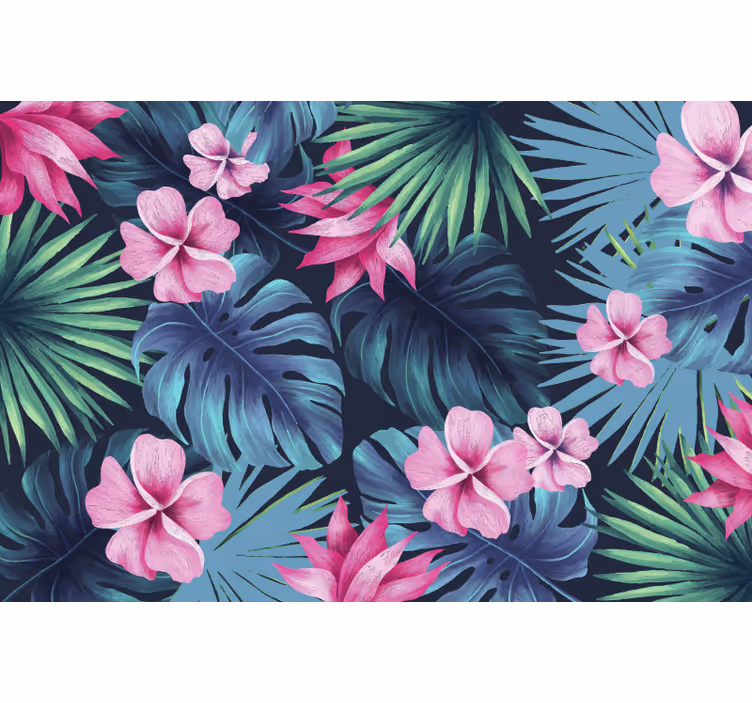 Fotomural selva hojas y flores tropicales - TenVinilo